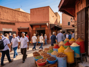 Visite guidée de la place Jemaa el-Fna à Marrakech lors d'une excursion urbaine organisée par notre agence